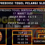 PREDIKSI TOGEL SENTOSA4D 17/MARET/2025