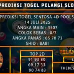 PREDIKSI TOGEL SENTOSA 4D POOLS 14 JULI 2025