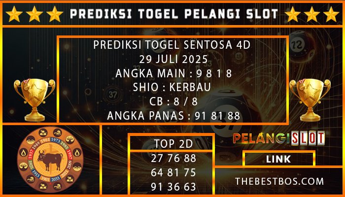 PREDIKSI TOGEL SENTOSA 4D 29 JULI 2025